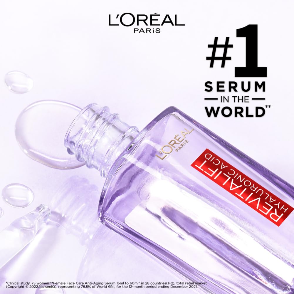 L'Oreal Paris Revitalift Hyaluronic Acid Lightweight Face Serum For Hydrated, Youthful Skin (Fragrance & Paraben Free), 30ml