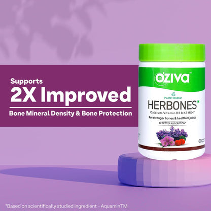 OZiva Plant Based HerBones | Healthy Bones Supplement for Better Bone Health & Bone Strength & Densilthy Bones for Women, Certified Vegan, 60 capsules