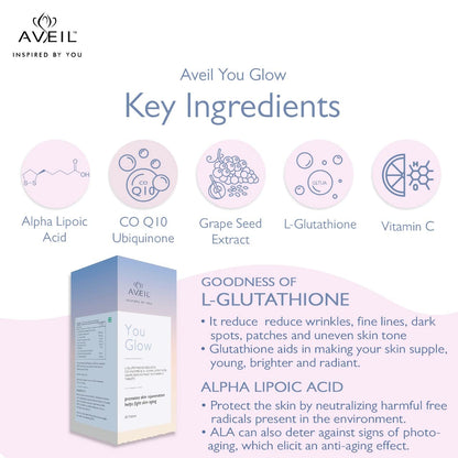 AVEIL Youglow Glutathione And Vitamin C Skin Rejuvenating Tablets - 30 Tablets