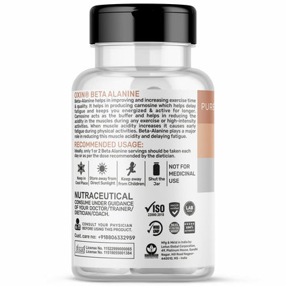 Oxin Nutrition Beta Alanine 1000mg Capsules Pure Series Imported Beta Alanine (120 Capsules)