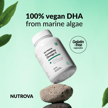 Nutrova Complete Omega 3 Vegan And Gelatin-Free 60(*2) Capsules With Marine Algal Extract, Skin & Hair Etc - 60 Veg (Pack 2)