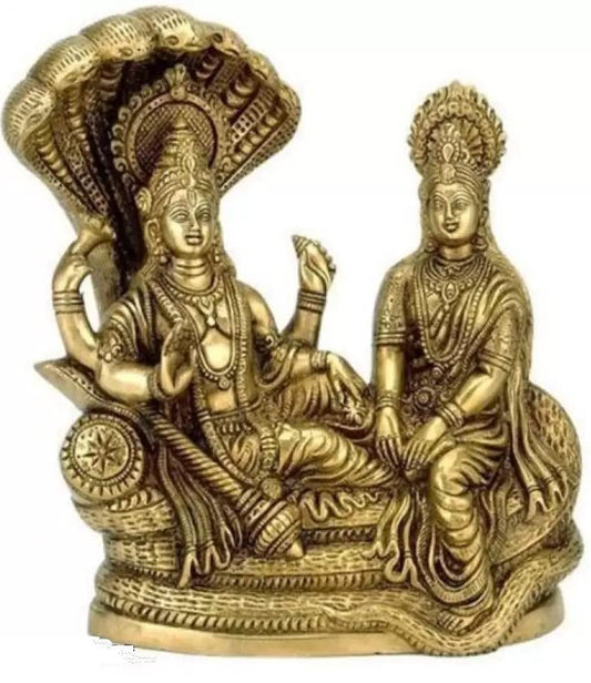 UAPAN Brass Lord Vishnu Laxmi Sculpture Decorative Showpiece (Brass, Gold) Decorative Showpiece - 10 cm (Brass, Gold)