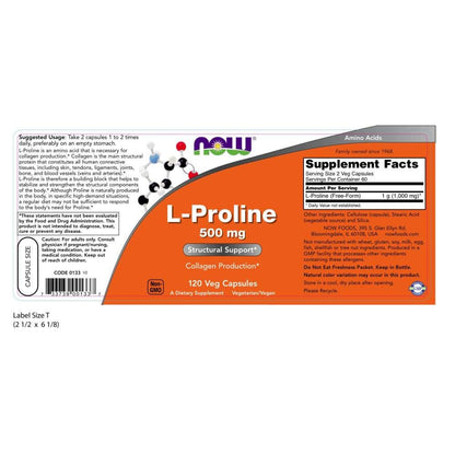 Now Foods, L-Proline, 500 mg, 120 Vcaps