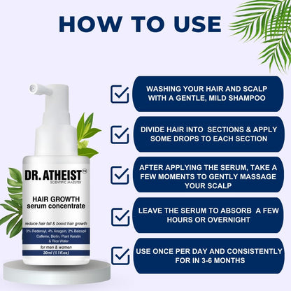 Dr Atheist hair growth serum- Redensyl 3%Anagain, 2% Baicapil, Caffeine, Biotin, Plant Keratin & Ricpair, Sulfate-Free, Organic Ingredients, Vitamin E