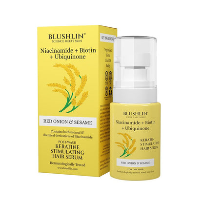 BLUSHLIN Niacinamide Hair Serum for Repairing Damaged Hair & Frizz with Biotin & Ceramide | Hair Gro Boosts Keratin | Post Wash Hair Treatment | 30 Ml