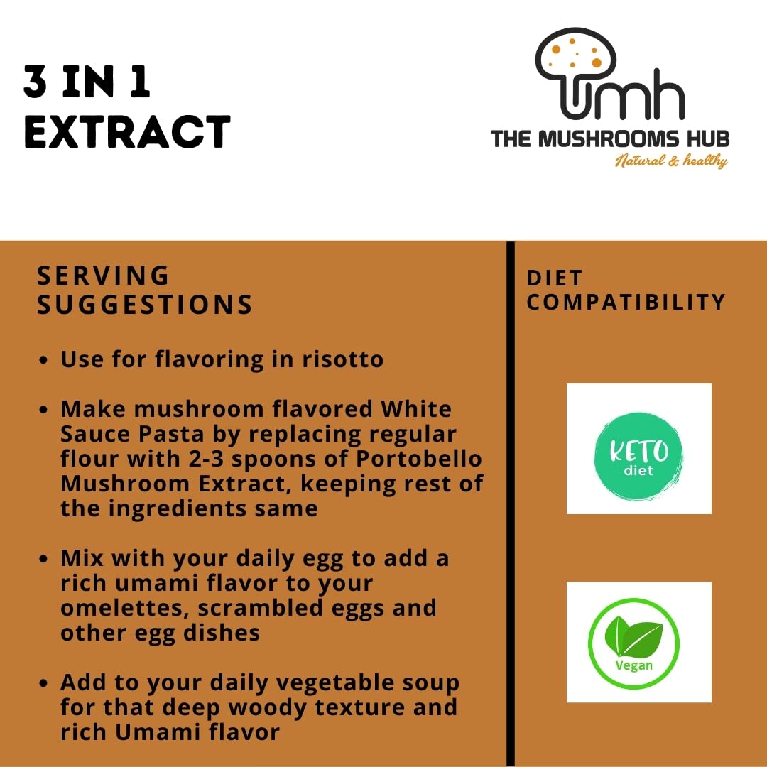 The Mushrooms Hub 3-in-1 Extract ,Blend of Oyster, Shiitake and Portobello Powders ,Mushroom Extract (500 Gm)