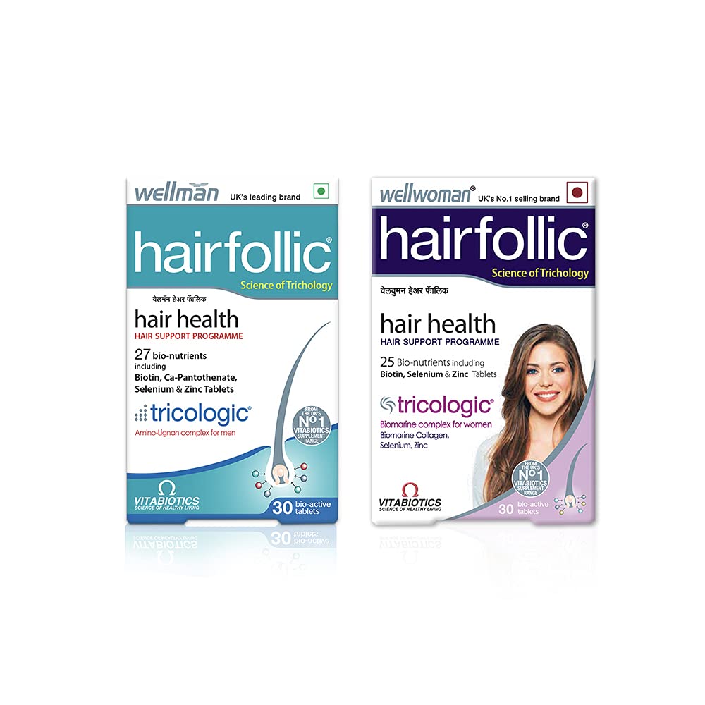 Wellman Hairfollic and Wellwoman Hairfollic Hair Supplement Combo Pack - 60 tablets