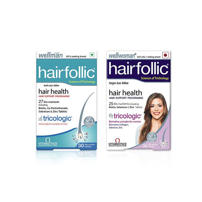 Wellman Hairfollic and Wellwoman Hairfollic Hair Supplement Combo Pack - 60 tablets