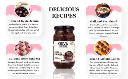 Kirva Organics Natural Gulkand | Damask Rose Petals & Rock Sugar - Kesar Elaichi - 500gm (500gm x 1)