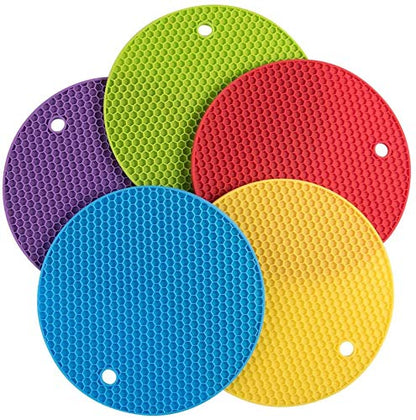 P-Plus International Silicone Heat Resistant Round B 18 cm Trivets Mat for Pan and Pot ( Random Colour ) - Pack of 5