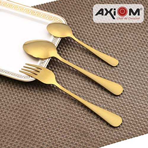 AXIOM Stainless Steel Golden Cutlery Set 18 Pieces Luxurious (6 Dessert Spoon, 6 Dessert Fork, 6 Tea Spoon) Gold Color