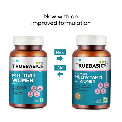 TrueBasics Multivit Women, Multivitamin For Women, With Zinc, Vitamin C, Vitamin D3 and Multiminerals, 90 Multivitamin Tablets