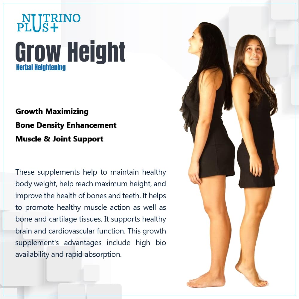 NutrinoPlus Grow Height, Body Growth Support 500mg Height Supplement Pack of 60 Capsule (height grow)