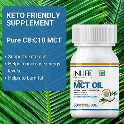 INLIFE Pure MCT Oil C8 C10 Keto Diet Friendly Advanced Products, Weight & Fat Management Food Supplement, 500mg - 60 Veg Caps