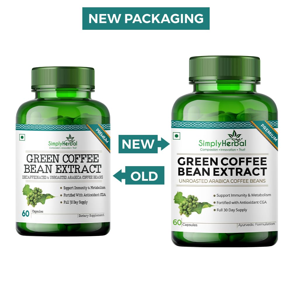 Simply Herbal Green Coffee Bean Extract Pure 800 Mg 100% Natural Weight Loss Supplement - 60 Capsules (Pack of 2)