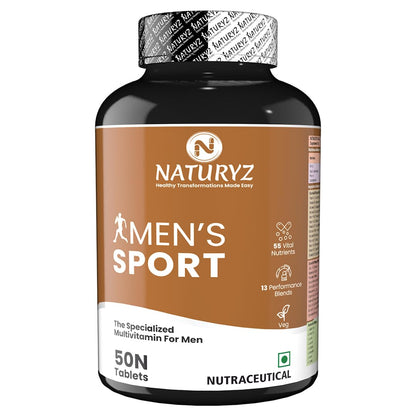 NATURYZ MEN'S SPORT Specialized Daily Multivitamin for Men with Highest 55 Nutrients (Vitamins, Minee growth, Energy, Strength & Immunity - 50 Tablets