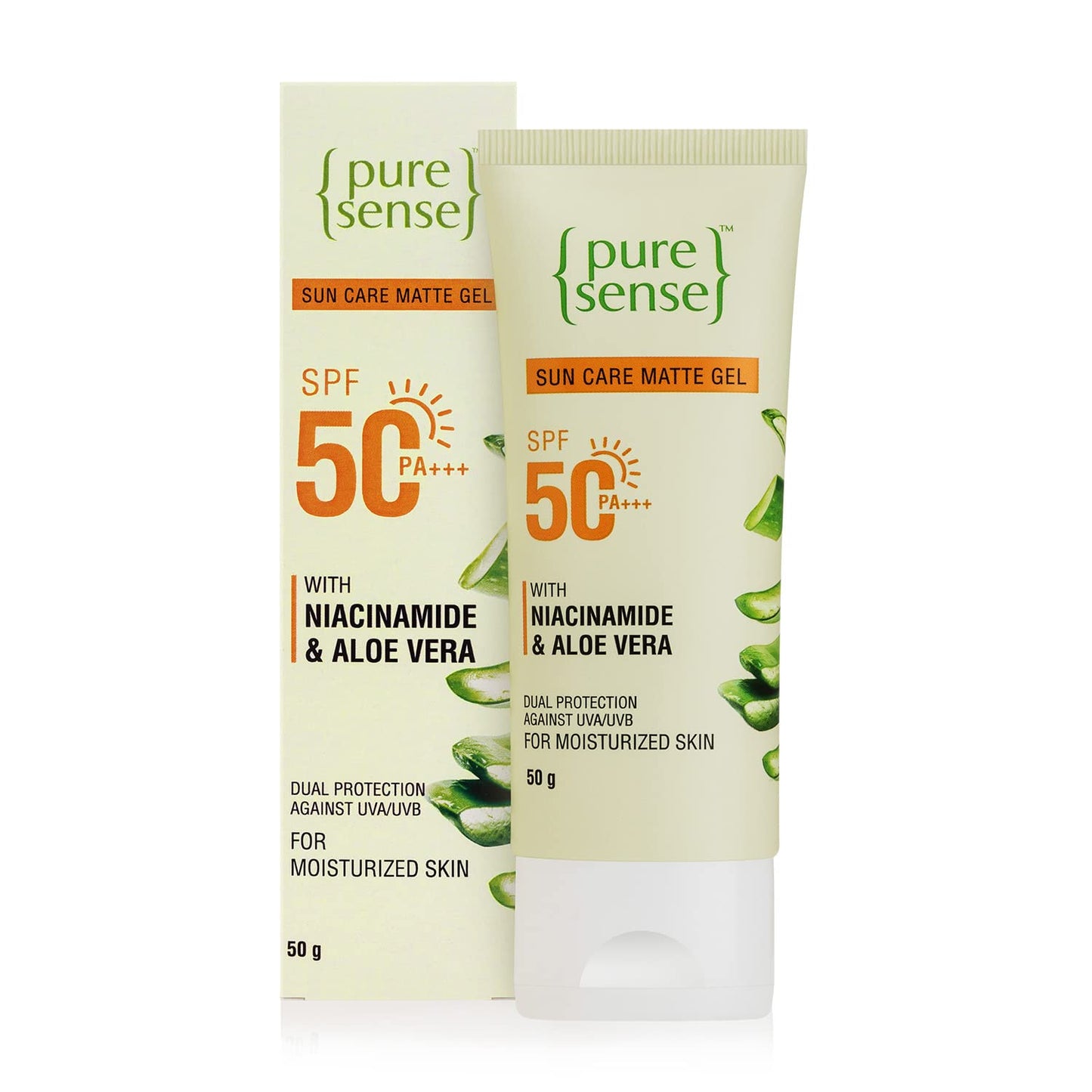 PureSense Sunscreen SPF 50 PA +++ Sun Care Matte Gel with Aloe Vera & Niacinamide | Dual Protection UV B - From the Makers of Parachute Advansed | 50g
