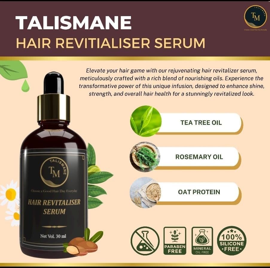 TALISMANE Hair Revitaliser Serum 30ML Unique Potion for Vibrant Strands, Infused with Jojoba, Tea Tril, Oats Protein (FBAHAIR RE_VITALISER SERUM_30ML)