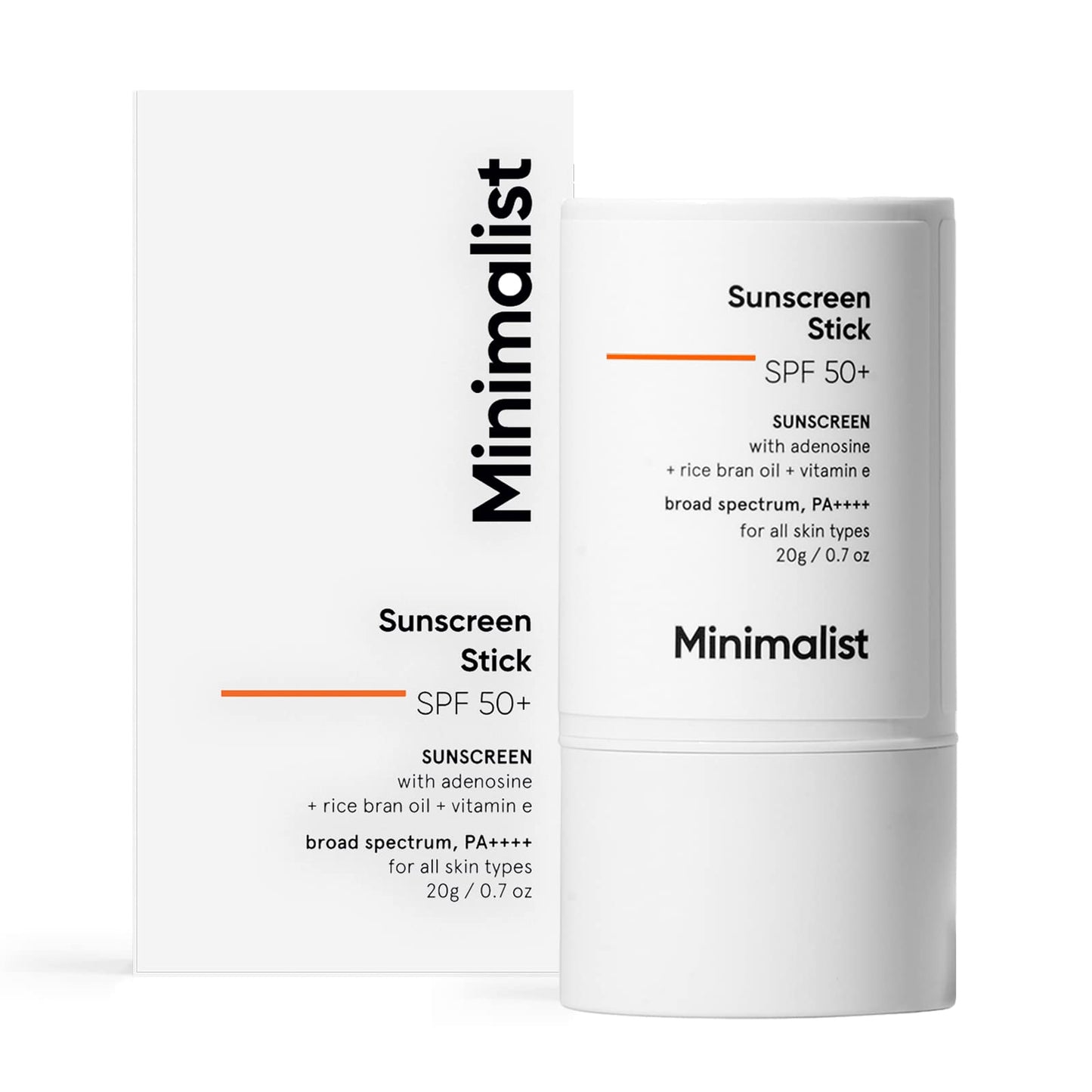 Minimalist SPF 50 Sunscreen Stick with Adenosine, Rice Bran Oil & Vitamin E, Broad spectrum PA++++ | For Women & Men | 20gm