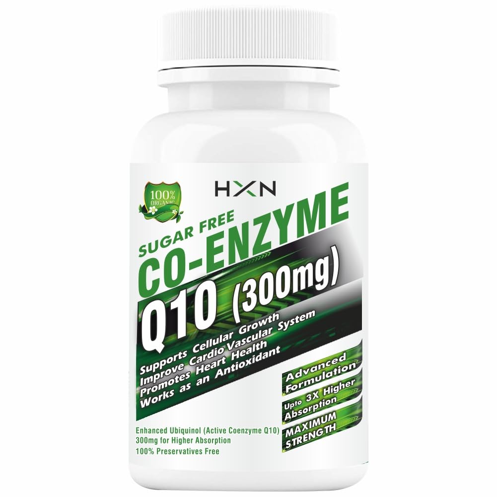 HXN coq10 Supplement, coenzyme q10 300mg As Ubiquinol With Omega 3, Alpha Lipoic Acid To Promote Heat Health, And High Energy Boost- 60 coq 10 Tablets