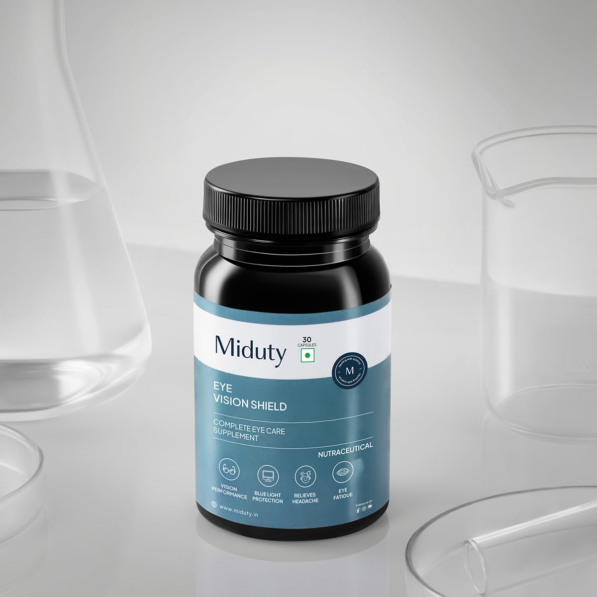 Miduty by Palak Notes Eye Vision Shield - Supplement for Dry Eyes - Bilberry Fruit Extracts, Lutein,pene - Eye Vitamin for Blurry Vision - 30 Capsules