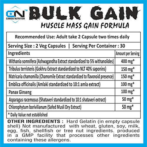 Canada Nutrition Bulk Gain Mass & Weight Gainer Capsule For Men & Women - 60 Capsules | 30 Servings