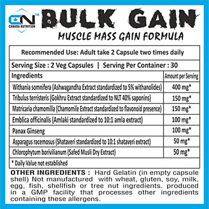 Canada Nutrition Bulk Gain Mass & Weight Gainer Capsule For Men & Women - 60 Capsules | 30 Servings