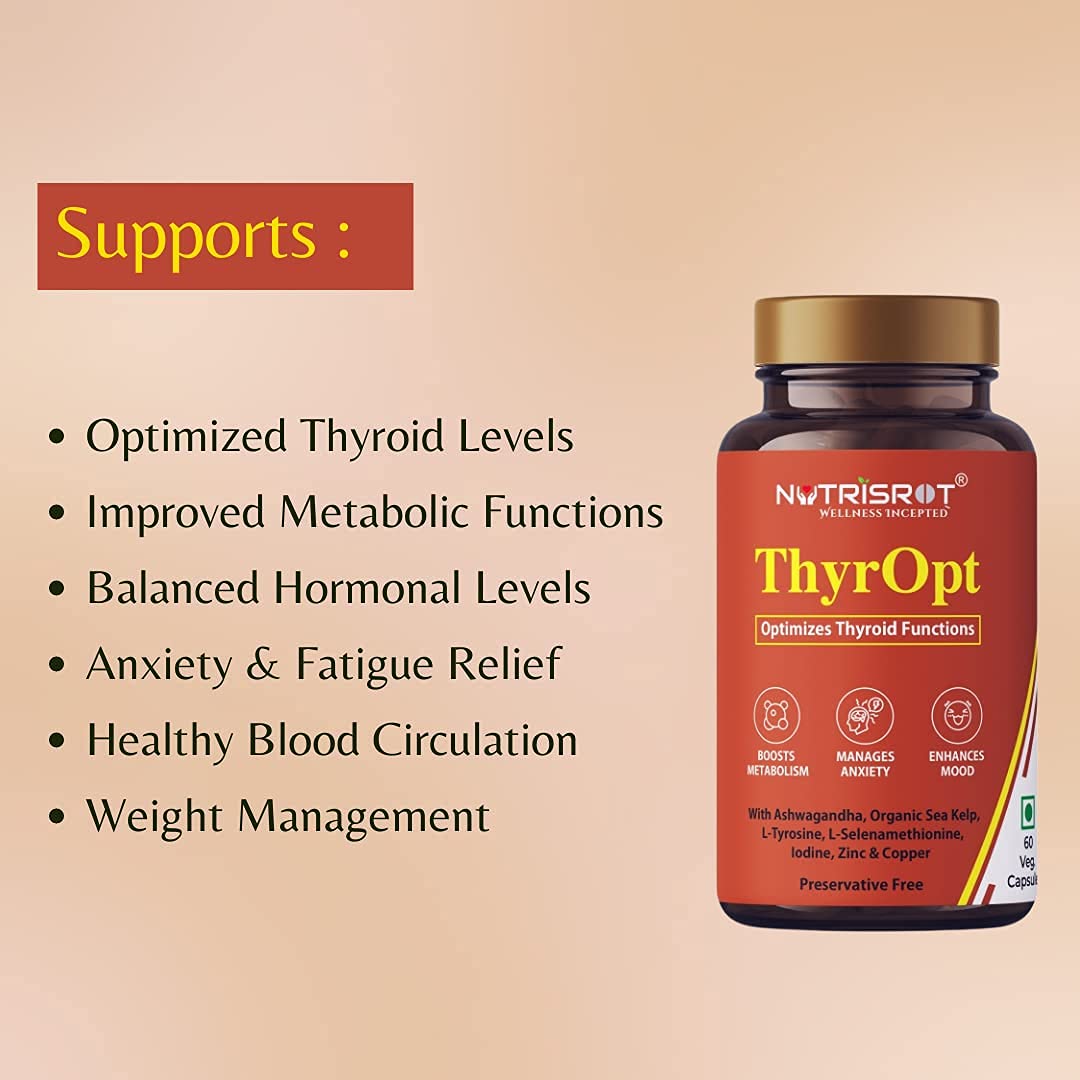 NUTRISROT? ThyrOpt Thyroid Supplement with Organic Sea Kelp & Ashwagandha, Support Optimized Thyroid Functions, Metabolism & Mood Booster(60 veg caps)