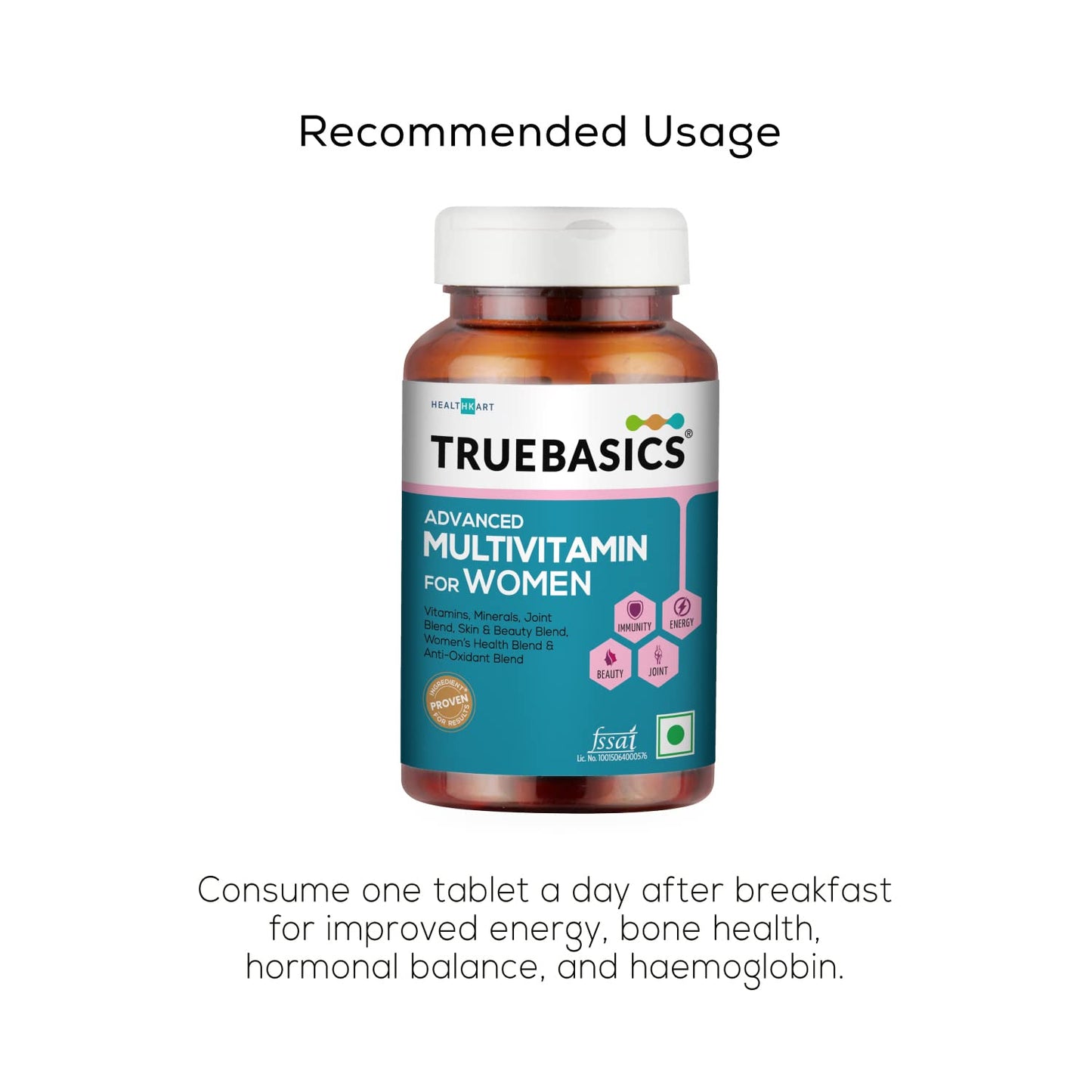 TrueBasics Multivit Women, Multivitamin For Women, With Zinc, Vitamin C, Vitamin D3 and Multiminerals, 90 Multivitamin Tablets