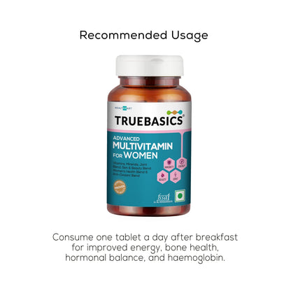 TrueBasics Multivit Women, Multivitamin For Women, With Zinc, Vitamin C, Vitamin D3 and Multiminerals, 90 Multivitamin Tablets