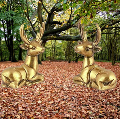 Elite Brass Handmade Deer Set Showpiece for Home Decor (Golden, 5x3x7cm), Weight - 200 GMS