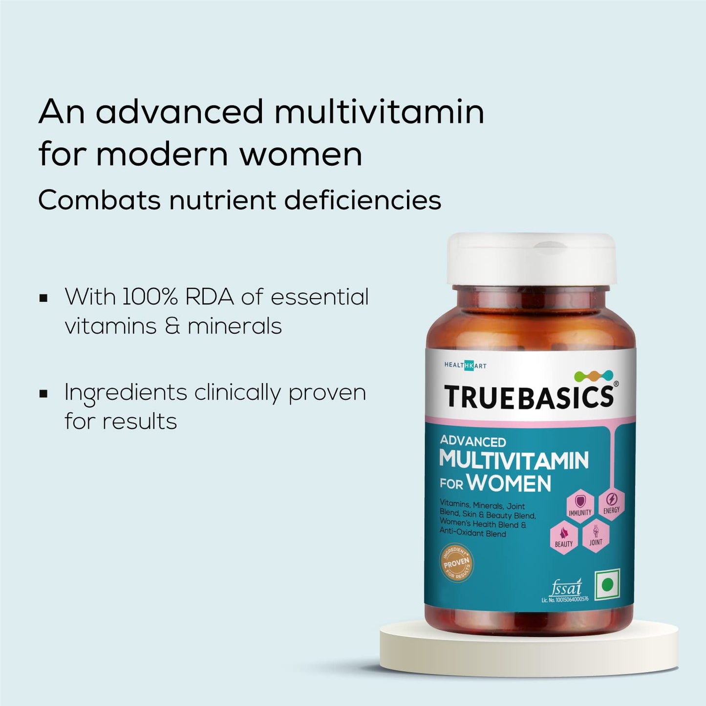 TrueBasics Multivit Women, Multivitamin For Women, With Zinc, Vitamin C, Vitamin D3 and Multiminerals, 90 Multivitamin Tablets