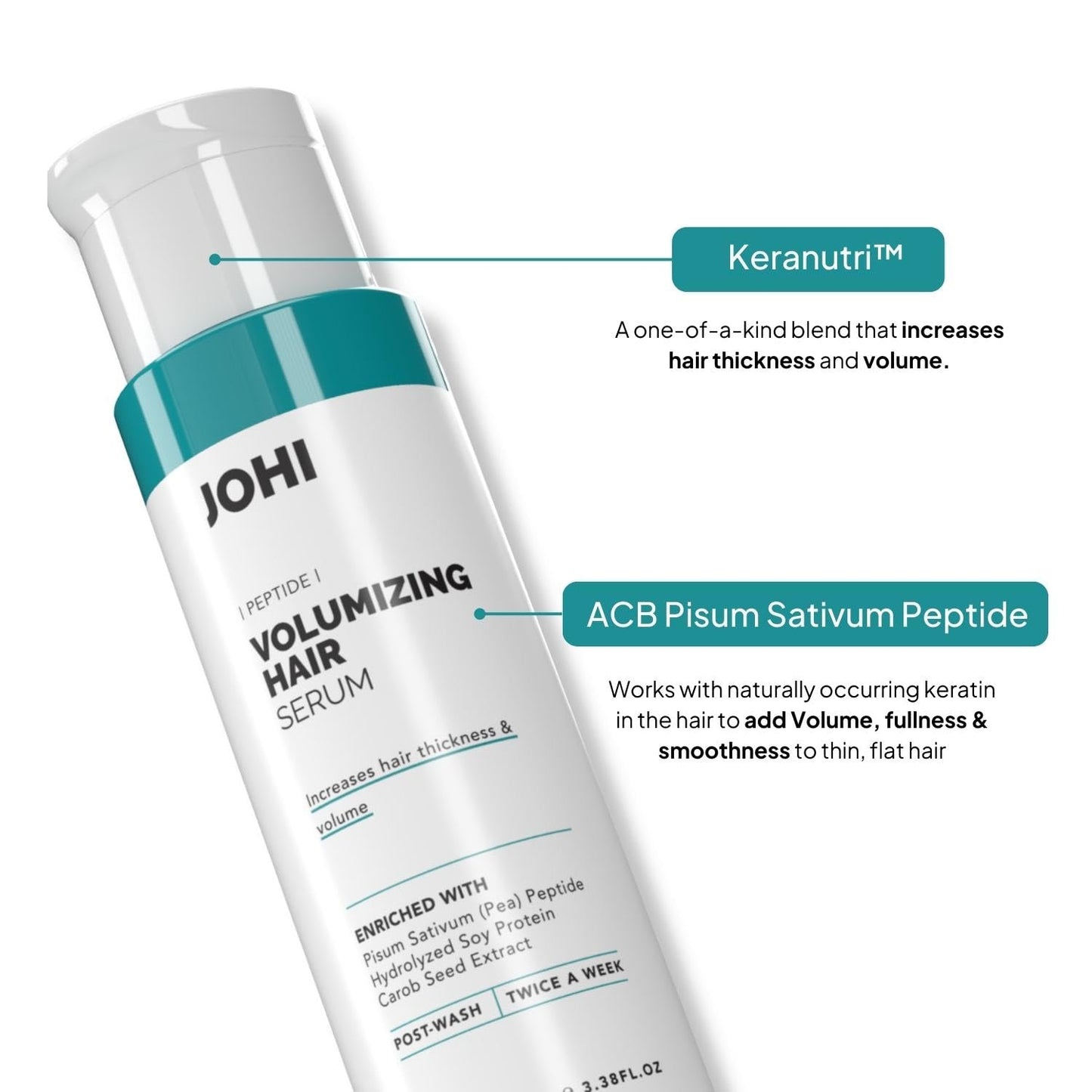 Johi Volumizing Hair Serum, Adds Volume & Shine, Lightweight & Non greasy, Enriched With ACB Pisum Snd Keranutri™, Suitable For All Hair Types, 100 ml