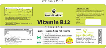 Neuronutrition Oxford Specialist Vitamin B12 (Methyl cobalamin) Plant Organic Supplement Forte Table metabolism,immunity brain heart cognitive Support