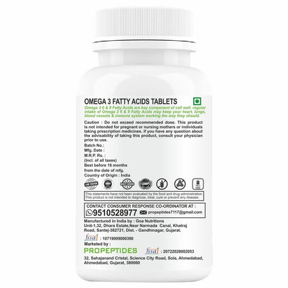 Propeptides Omega 3 Fatty Acid With Vitamin B12, 1000mg Flaxseed and Algae Oil as Vegan EPA, DHA Suph. Triple Strength No Sugar Vegetarian Tablets -60