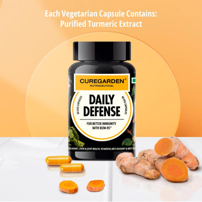 Curegarden Daily Defense Capsule, Natural Curcumin (Turmeric Extract) Supplement with BCM 95 for Immunity Booster & Anti-inflammatory Benefits 500mg