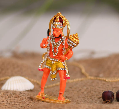 Gold Plated Lord Hanuman Car Dashboard God Idol - Hanuman Murti (Size 10cm x 4.5cm)