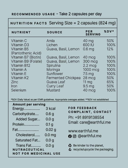 Earthful Multivitamin for Men with Biotin, Vitamin C, Vitamin D3, Power Packed with 13 Ingredients f and Bones - 60 Multivitamin Tablet (30 Days Pack)