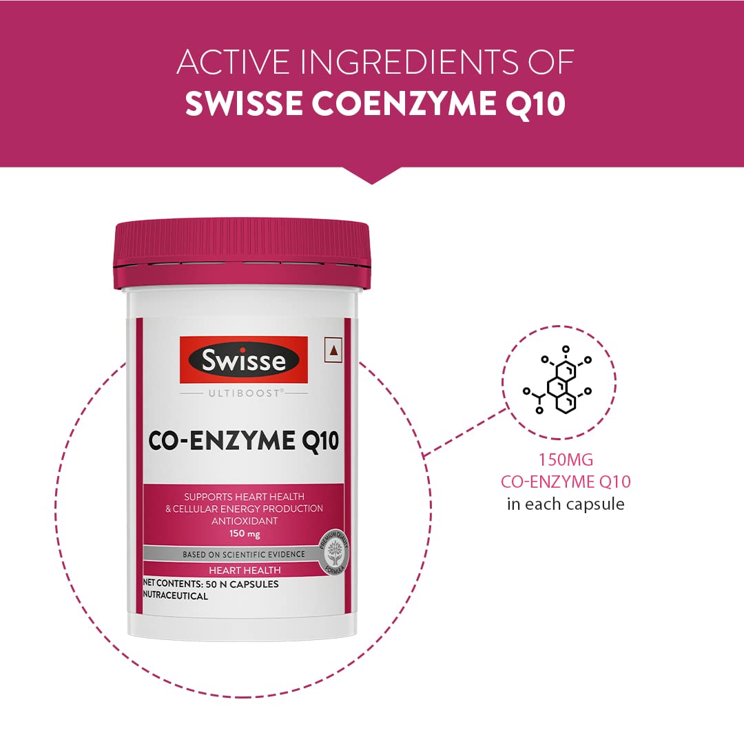 Swisse Coenzyme Q10, 150mg CoQ10 Supplement - Highest Strength CoQ10 In Single Capsule (Manufacturedorption for Heart & Energy Metabolism - 50 Tablets