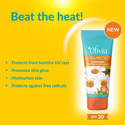 Olivia Sunscreen SPF 30 with UVA, UVB Protection | Sunscreen SPF 30 for For Even Toned & Glowing Skirotection | Ultra Protect ++ For Men & Women - 50g