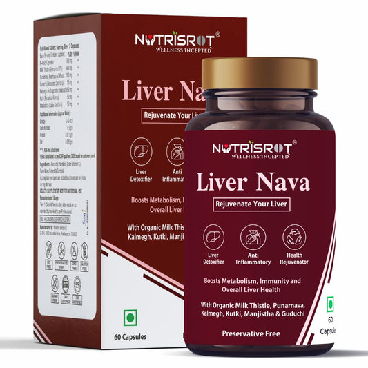 NUTRISROT? Liver Nava Herbal Supplement for Healthy Liver Function, Detox, Cleanse & Digestion with tle, Punarnava & Giloy | Men & Women (60 veg Caps)