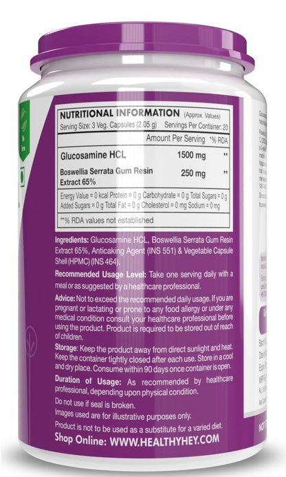 HealthyHey Nutrition Glucosamine HCL + Boswellia - Support Joint Health -60 capsules (Pack of 1)