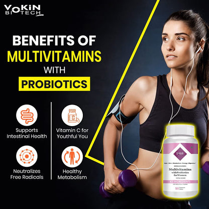 Vokin Biotech Multivitamin with Probiotics, With Vitamin C, Vitamin B, Vitamin D, Zinc, Supports Imm health, For (Multivitamin For Women) (90 Tablets)