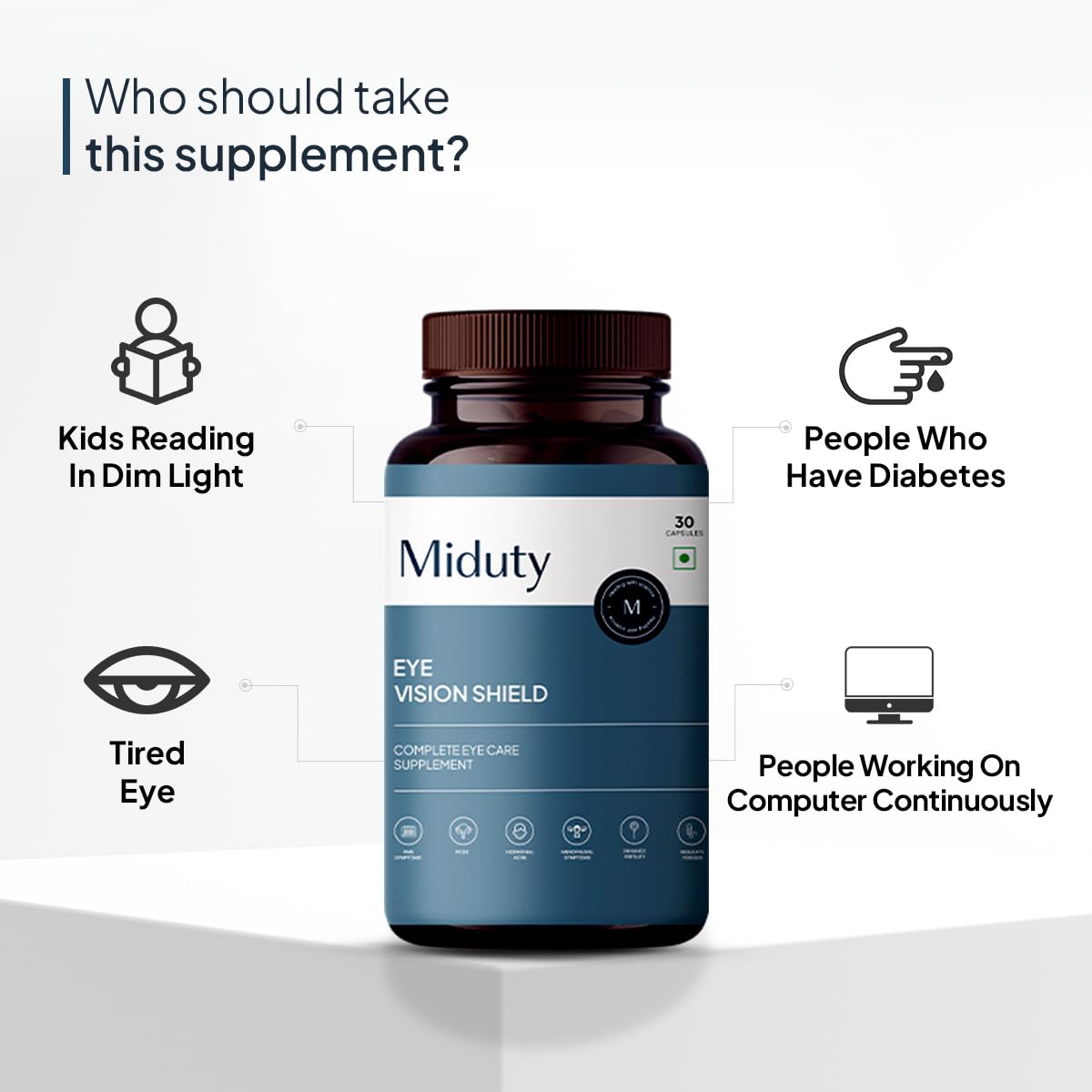 Miduty by Palak Notes Eye Vision Shield - Supplement for Dry Eyes - Bilberry Fruit Extracts, Lutein,pene - Eye Vitamin for Blurry Vision - 30 Capsules