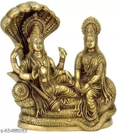 UAPAN Brass Lord Vishnu Laxmi Sculpture Decorative Showpiece (Brass, Gold) Decorative Showpiece - 10 cm (Brass, Gold)