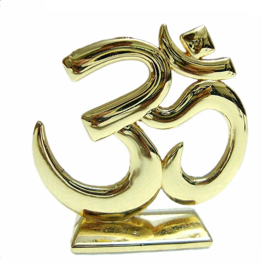 Relicon Hindu Religious Symbol OM Idol (R-59) Gold Metal Statue for Car Dashboard | Mandir Pooja Murti (L*B*H-5.8 x 0.3 x 6 Cm)