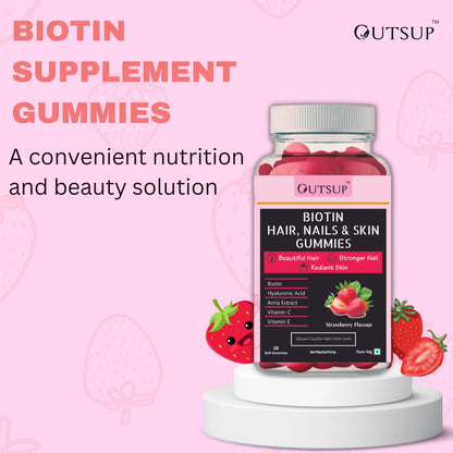 Outsup Biotin Hair Gummies for Healthy Hair, Skin & Nails Growth | With High Potency Biotin, Zinc, F& Multivitamins | Strawberry Flavor | - 30 Gummies