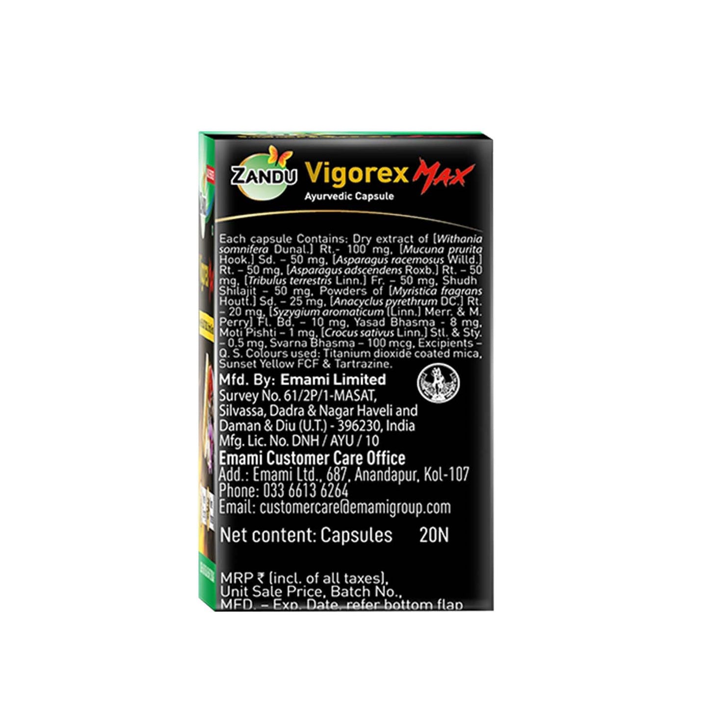 Zandu Vigorex MAX, 20 caps, enriched with Shilajit, Gold, Saffron, Pearl and Ashwagandha for intensity and energy