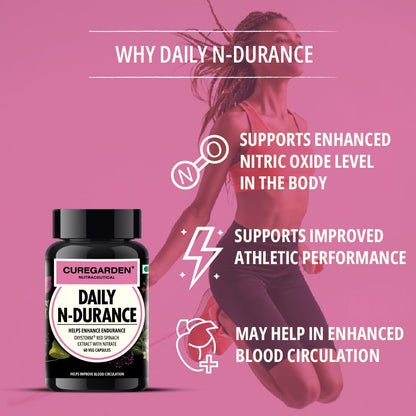 Curegarden Daily N-Durance Enhancer with powers from Red Spinach (Amaranthus)| Boosts Blood Circulatroves Cardiovascular Functions|400 mg| Veg Capsule