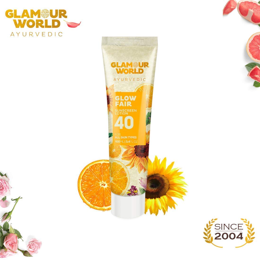 Glamour World Ayurvedic Glow Fair 40 Sunscreen Lotion, 100ml Cream